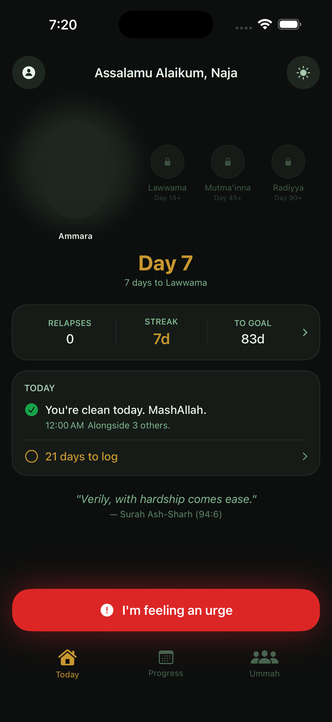 Nafs app home screen